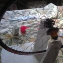 Rear wheel laced ready for tensioning.